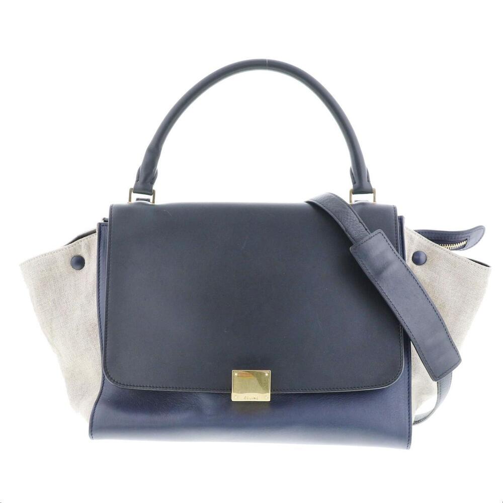 CELINE Trapeze Shoulder Bag Navy Blue
